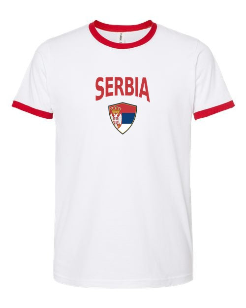 Serbia Arched Crest Soccer Ringer Tee — NYC Factory