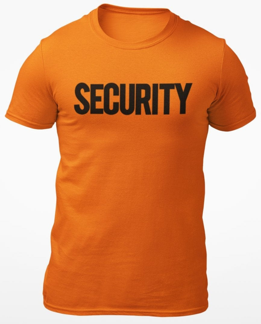 Security T-Shirt Front Back Print Men's Tee (Solid Design, Orange / Black)