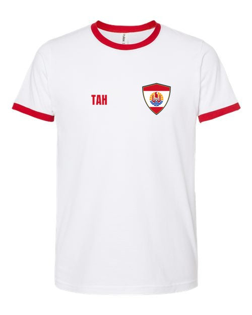 Tahiti Soccer Ringer Tee — Retro National Crest | NYC Factory