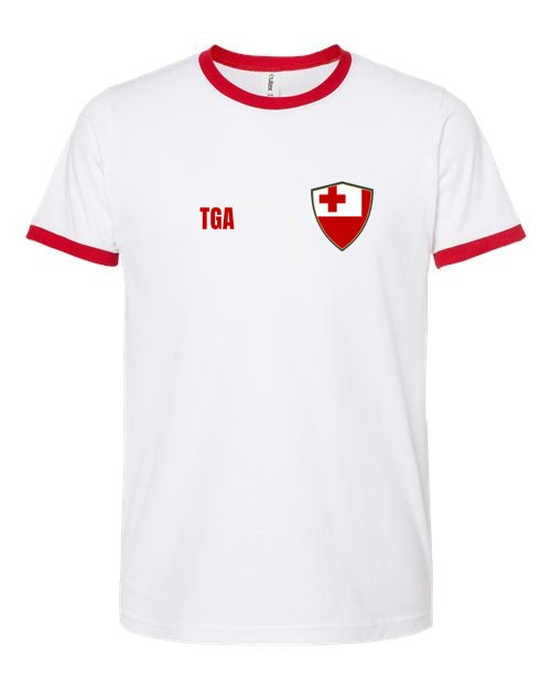 Tonga Soccer Ringer Tee — Retro National Crest | NYC Factory