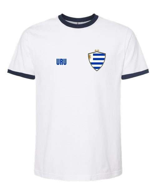 Uruguay Soccer Ringer Tee 2026 — Retro National Crest | NYC Factory