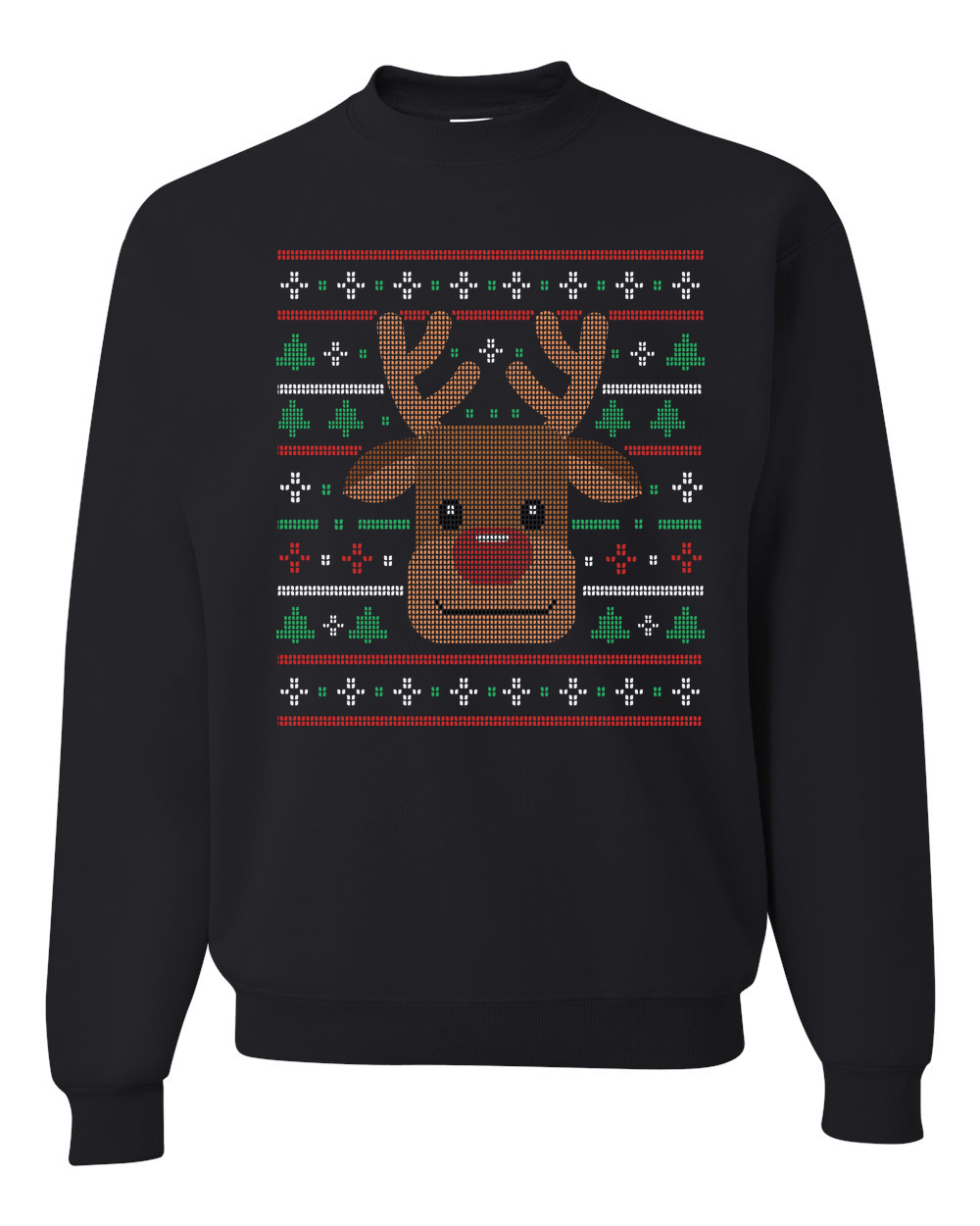 Ugly Xmas Reindeer Design Custom Crewneck Sweatshirt Black