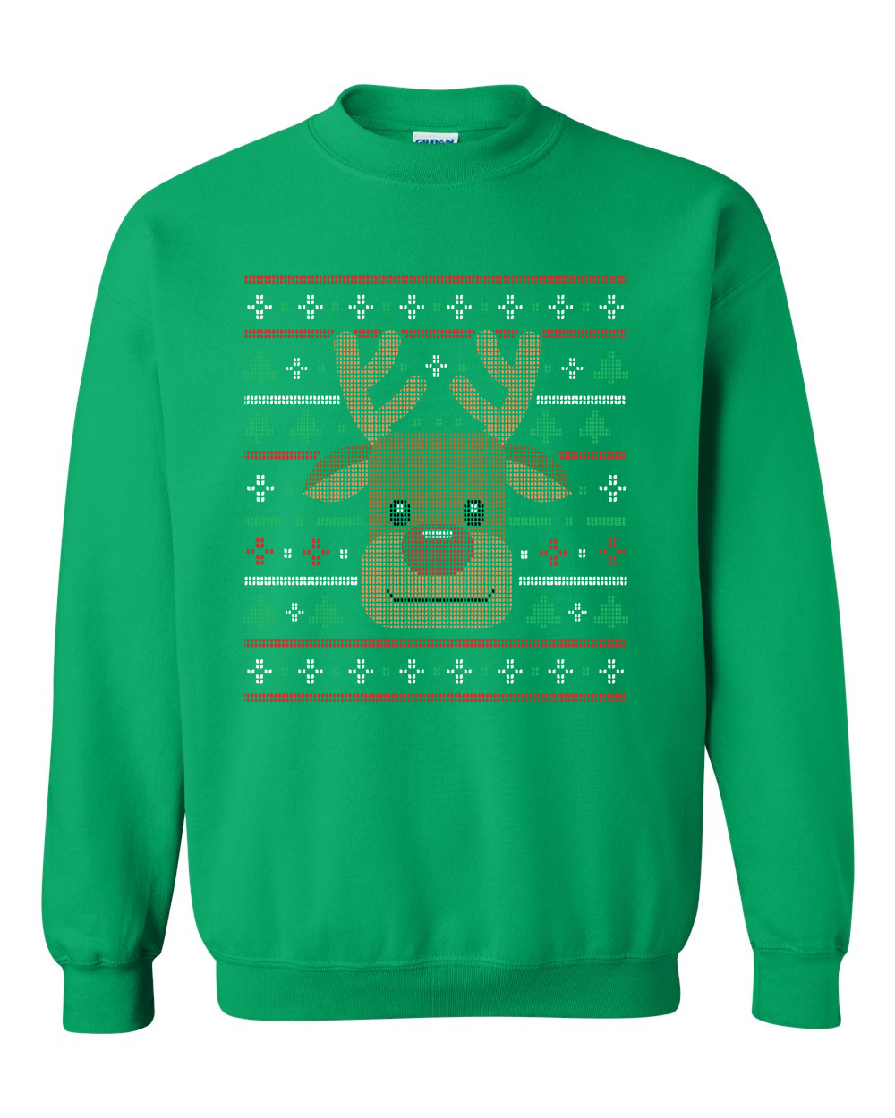 Ugly Xmas Reindeer Design Custom Crewneck Sweatshirt Irish Green