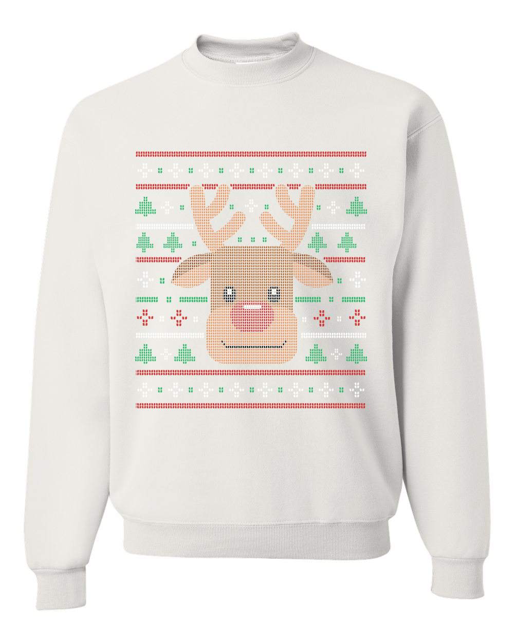 Ugly Xmas Reindeer Design Custom Crewneck Sweatshirt White