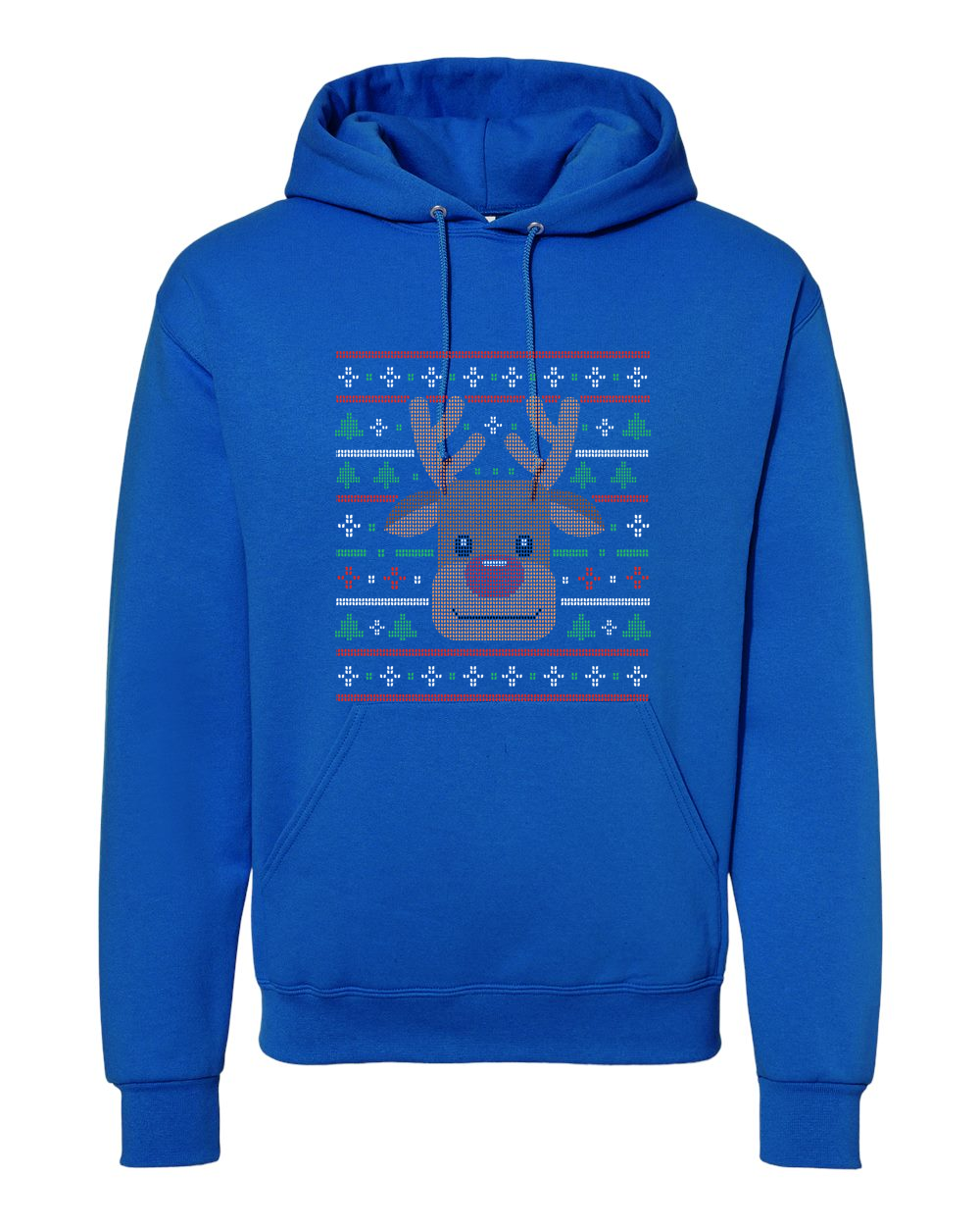 Ugly Xmas Reindeer Design Custom Hoodie Royal Blue