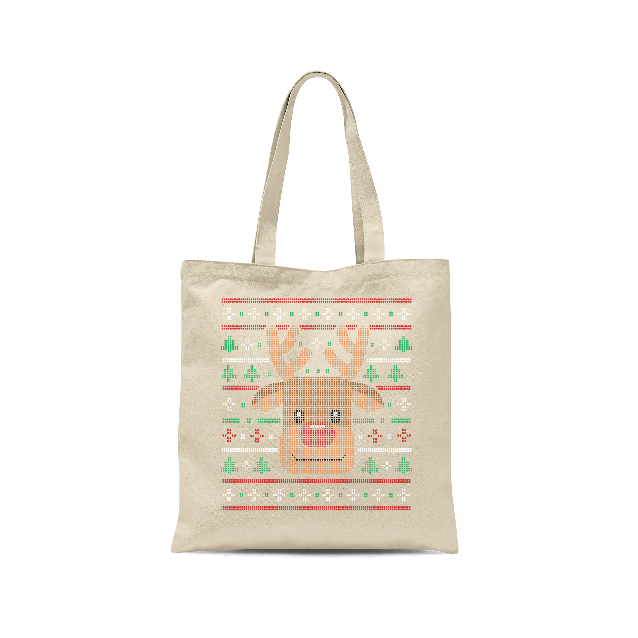 Ugly Xmas Reindeer Design Custom Tote Bags Add Your Design or Artwork Natural Medium