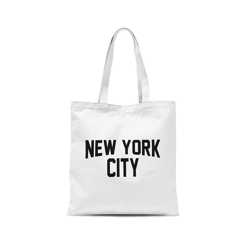White NYC Tote Bag New York City 100% Cotton Canvas Screenprinted (Orange)