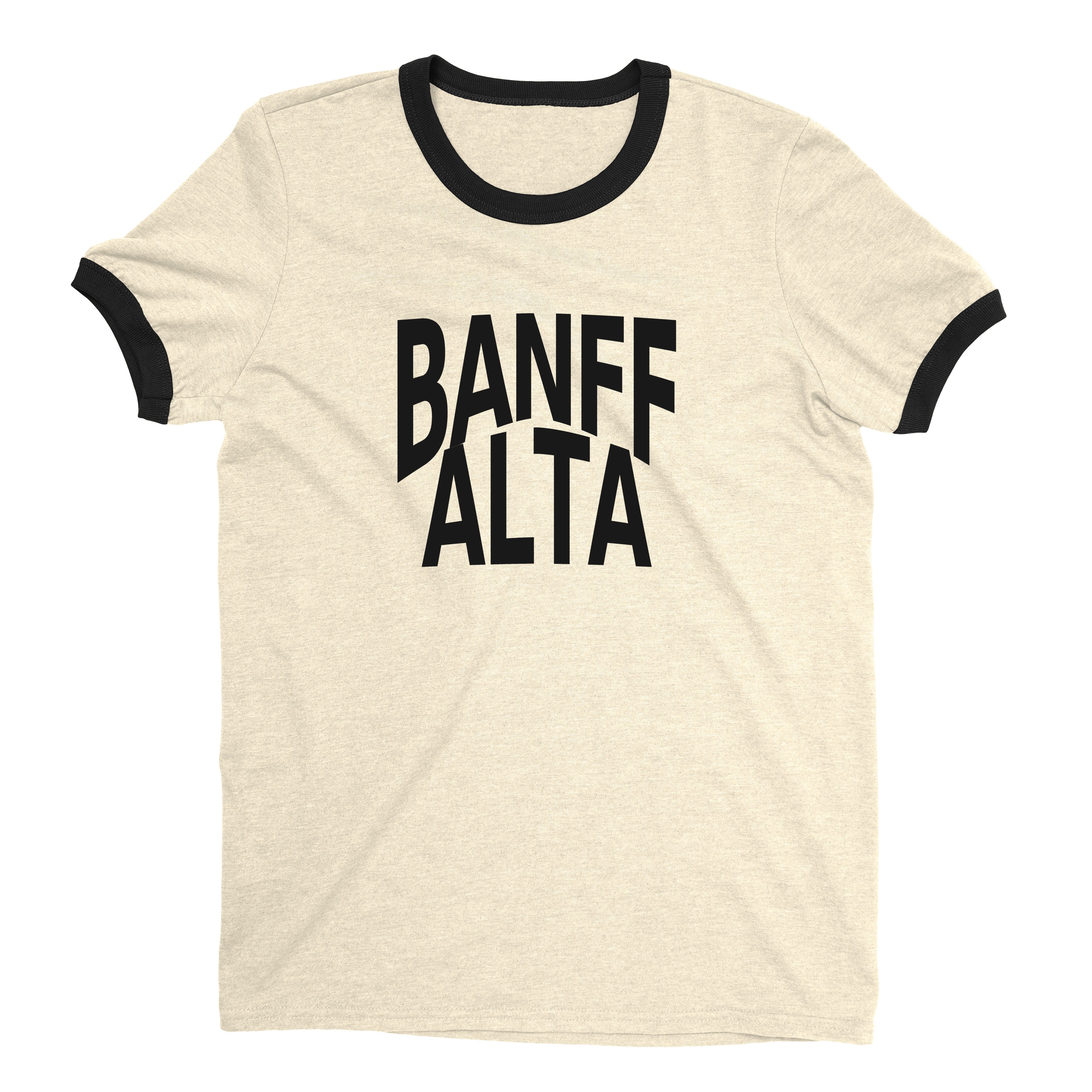 Banff National Park Ringer Tee Retro Style Men's T-Shirt - NYC Factory - Natural