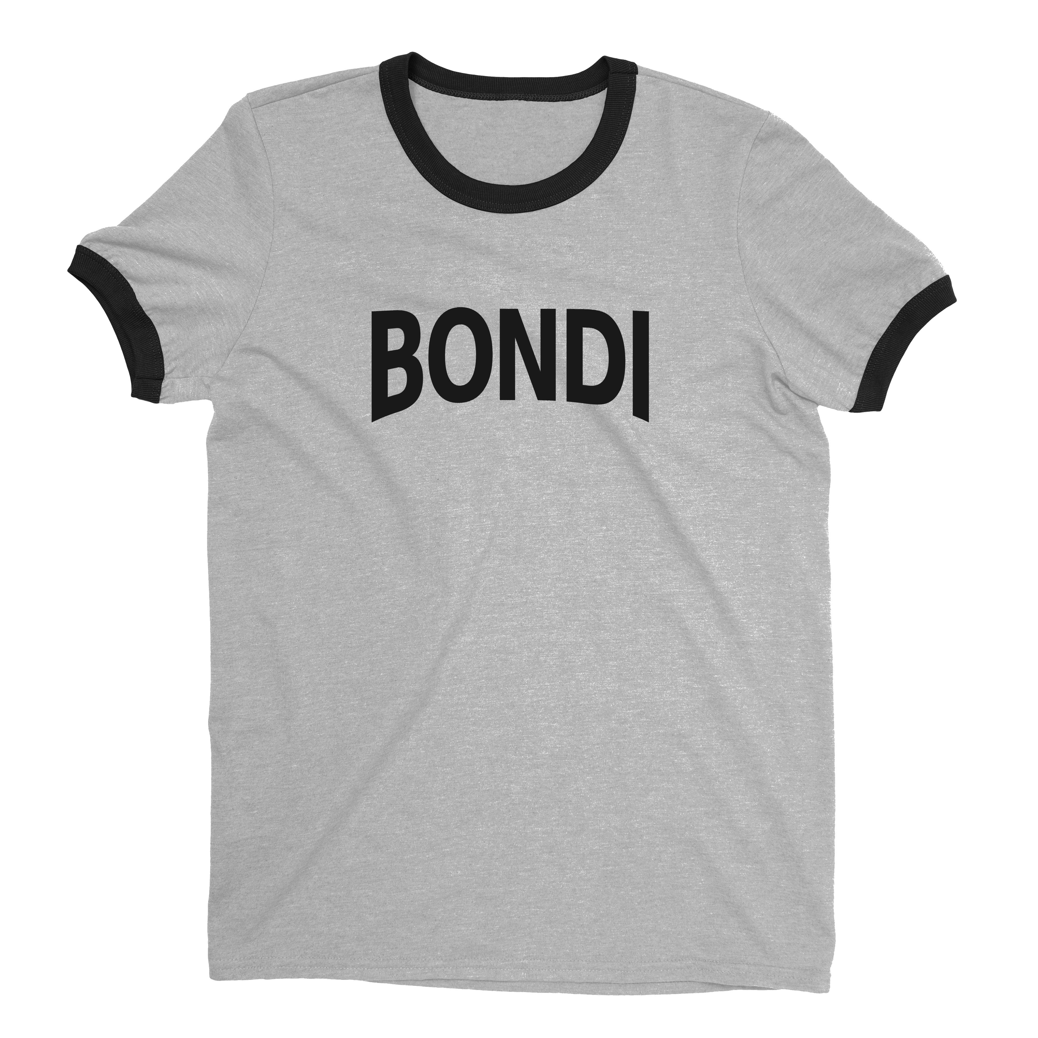 Bondi Beach Ringer Tee Retro Style Men's T-Shirt - NYC Factory - Heather Gray