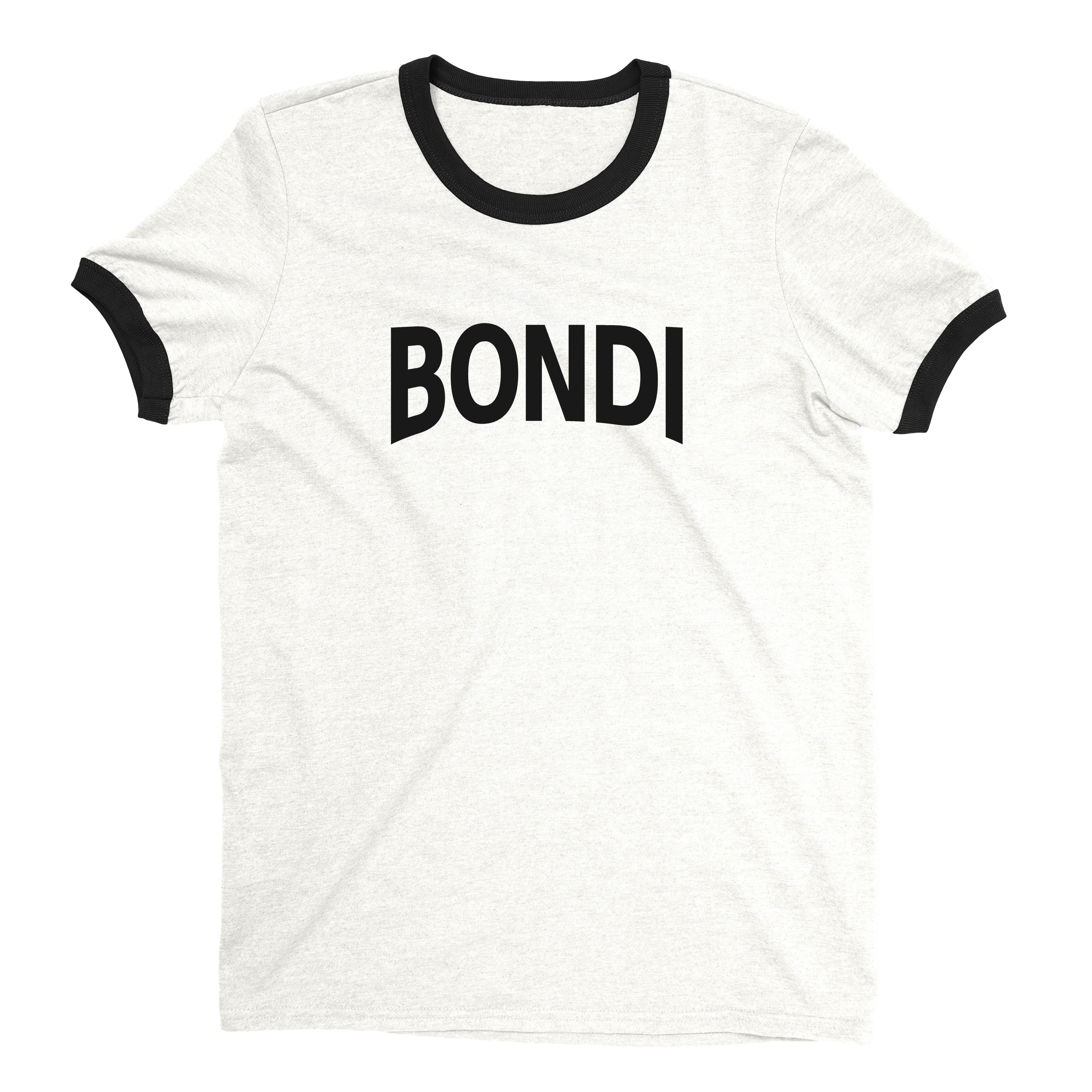 Bondi Beach Ringer Tee Retro Style Men's T-Shirt - NYC Factory - White