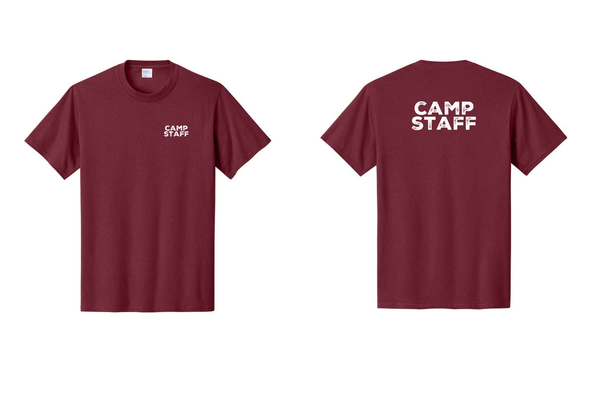 NYC Factory Unisex Camp Staff Charcoal T-Shirt - Chest + Back - Cardinal