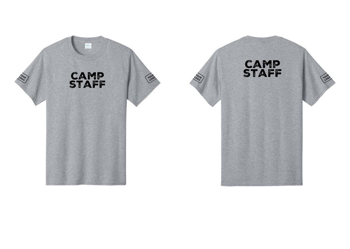 NYC Factory Unisex Custom Logo Camp Staff T-Shirt - Front + Back + Your Logo Sleeves - Athletic Heather