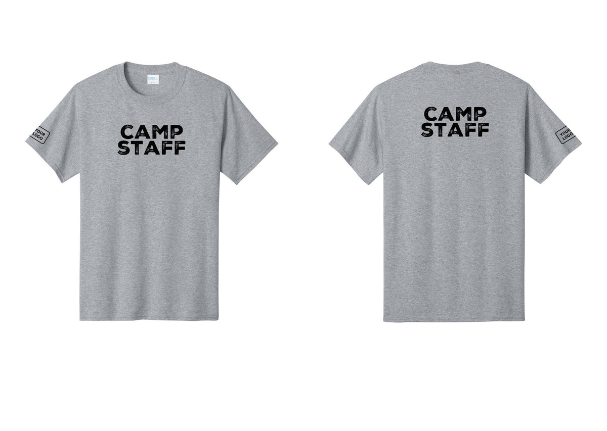 NYC Factory Custom Logo Camp Staff T-Shirt - Front + Back + Your Logo Sleeve - Athletic Heather