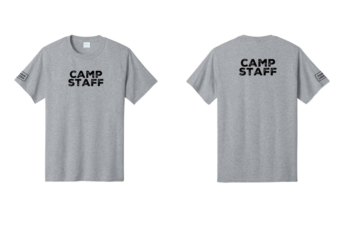 NYC Factory Unisex Custom Logo Camp Staff T-Shirt - Front + Back + Your Logo Sleeve - Athletic Heather