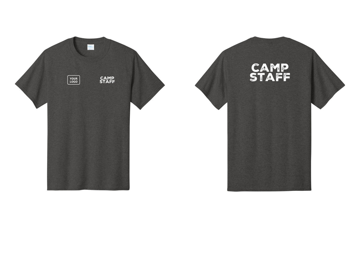 NYC Factory Custom Logo Camp Staff T-Shirt - CAMP STAFF + Your Logo + Back - Dark Heather Grey