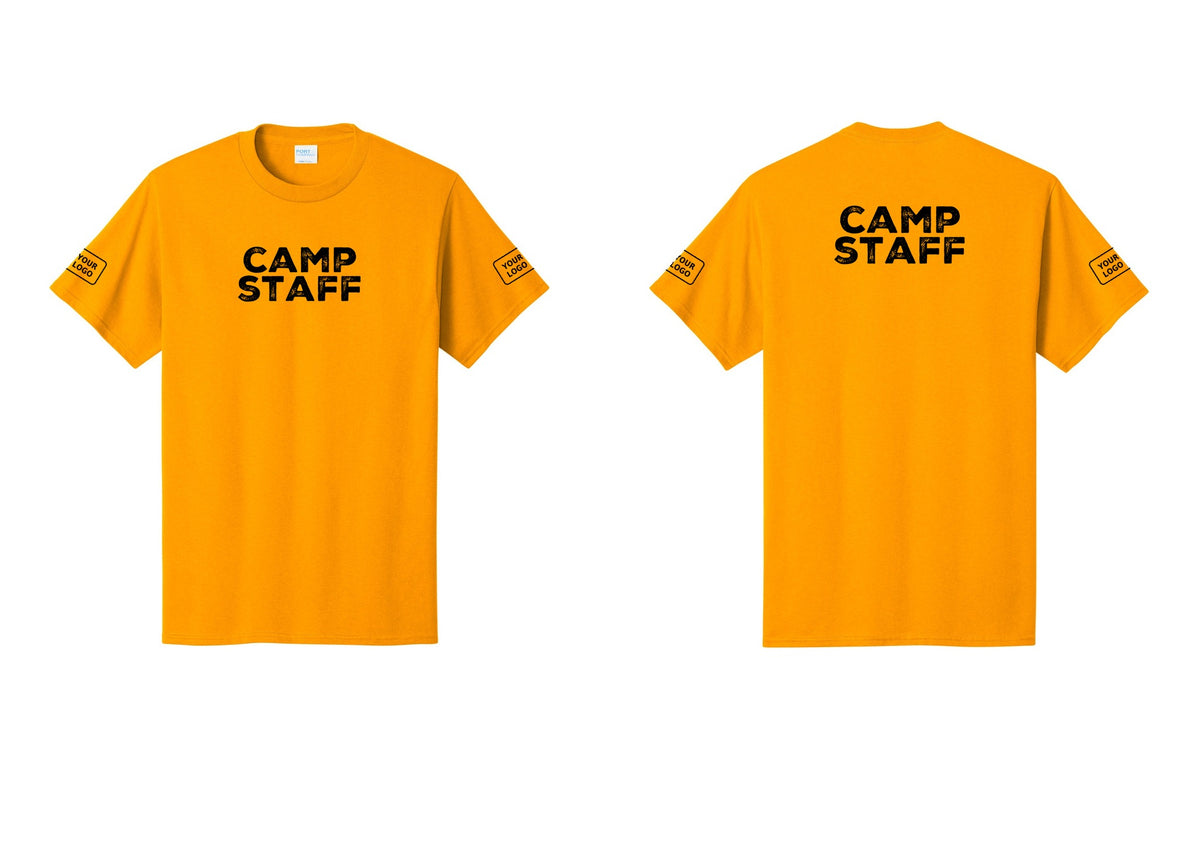 NYC Factory Unisex Custom Logo Camp Staff T-Shirt - Front + Back + Your Logo Sleeves - Gold