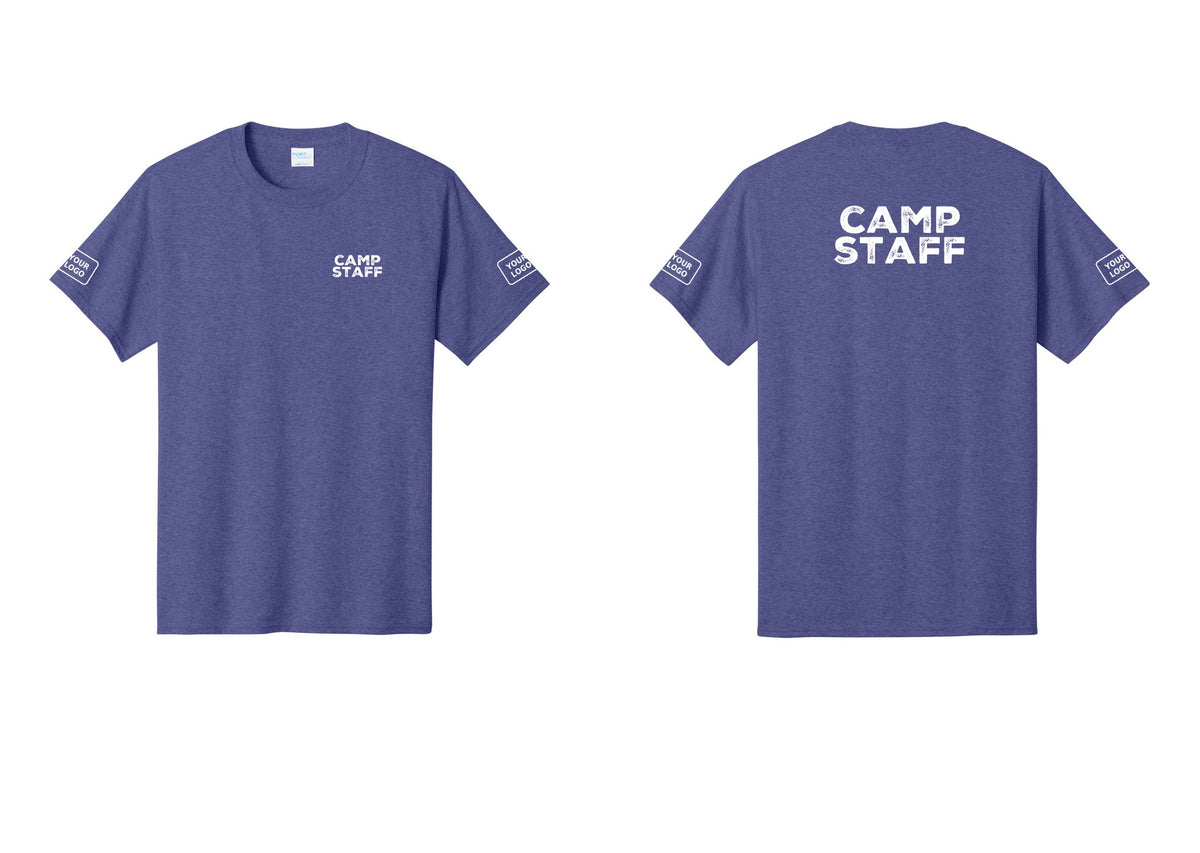 NYC Factory Unisex Custom Logo Camp Staff T-Shirt - Chest + Back + Your Logo Sleeves - Heather Purple