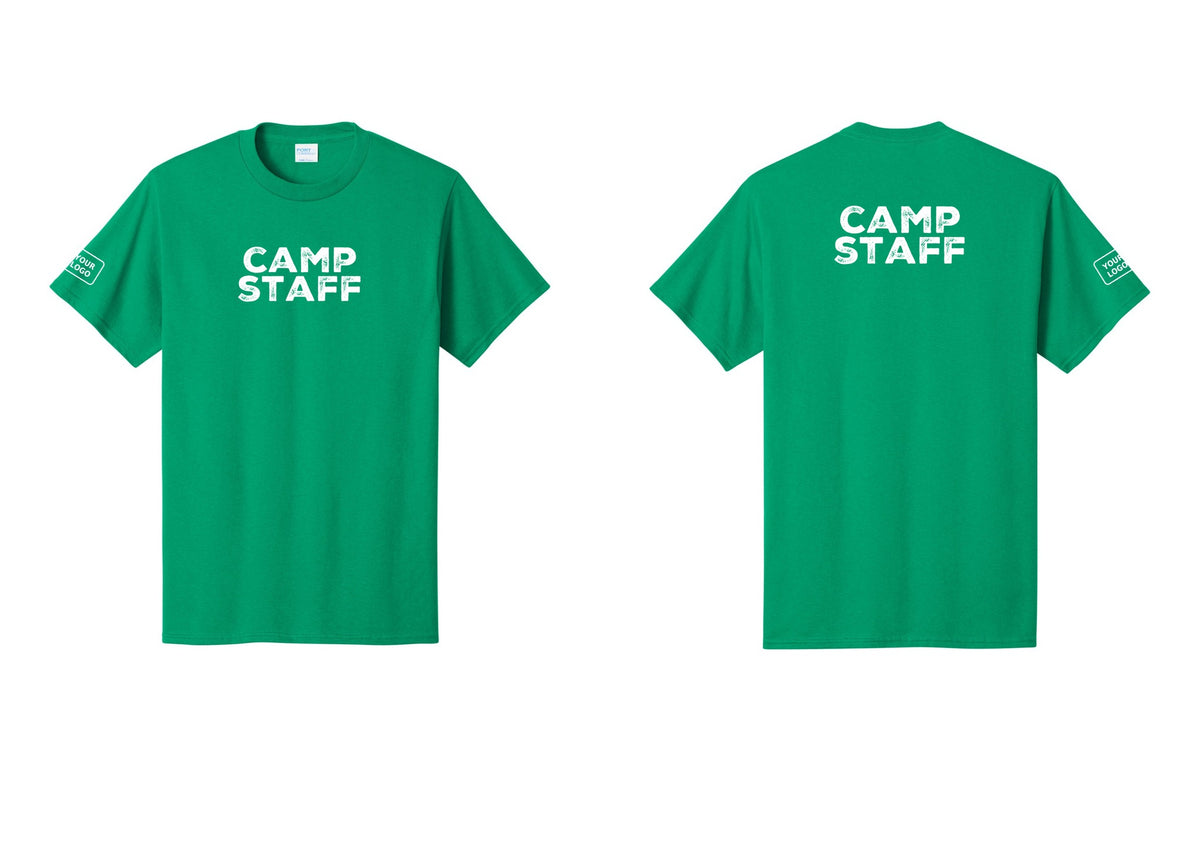 NYC Factory Unisex Custom Logo Camp Staff T-Shirt - Front + Back + Your Logo Sleeve - Kelly