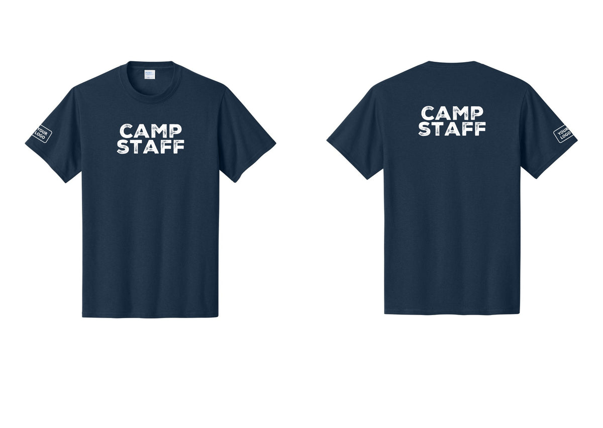NYC Factory Custom Logo Camp Staff T-Shirt - Front + Back + Your Logo Sleeve - Navy