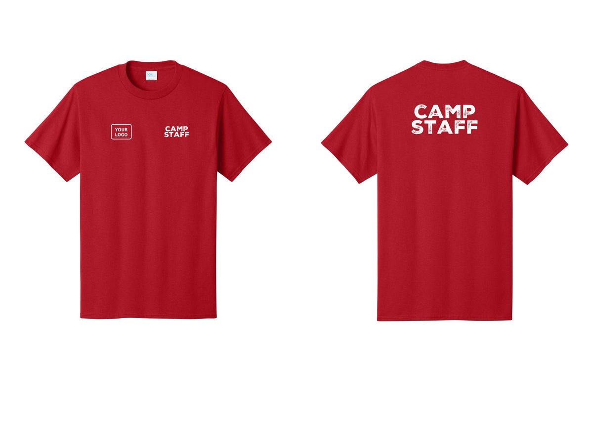 NYC Factory Custom Logo Camp Staff T-Shirt - CAMP STAFF + Your Logo + Back - Red