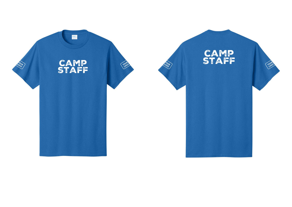 NYC Factory Unisex Custom Logo Camp Staff T-Shirt - Front + Back + Your Logo Sleeves - Royal