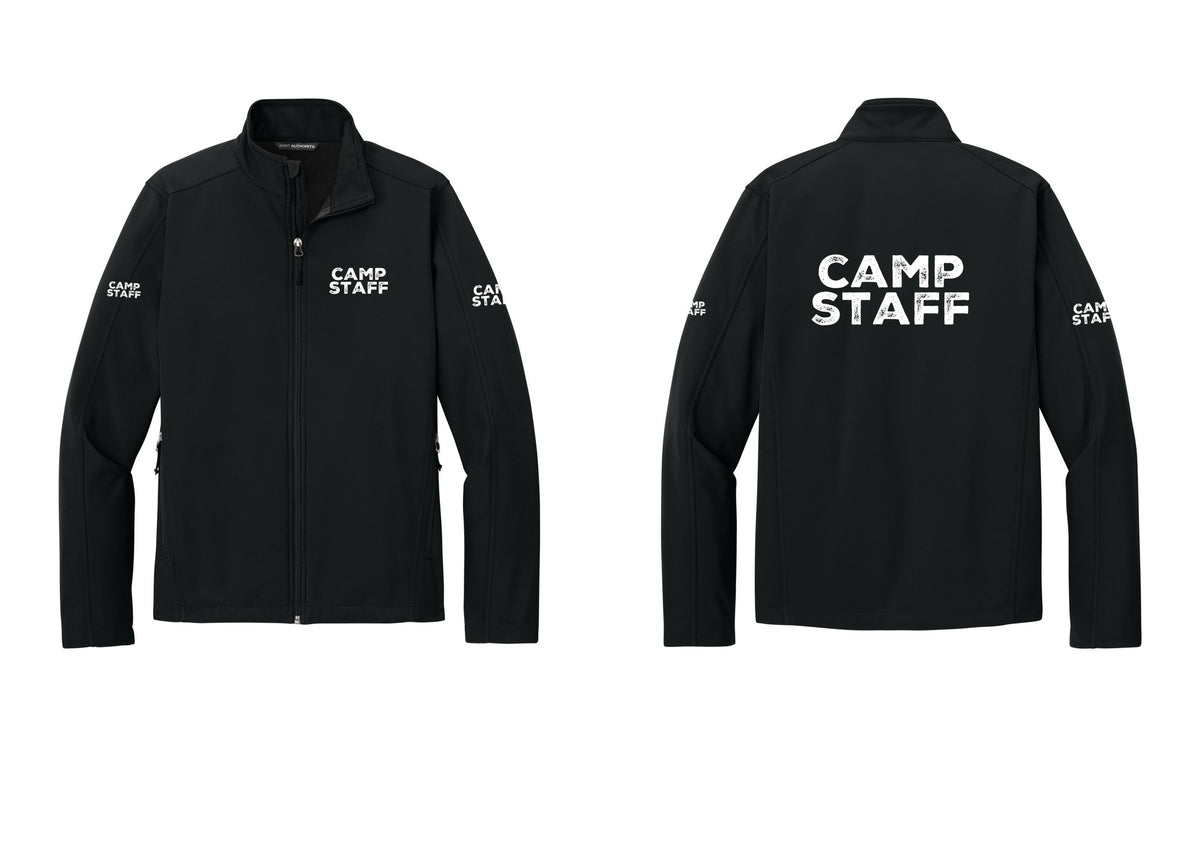 NYC Factory Camp Staff Soft Shell Jacket (Rustic) - Chest + Back + Camp Staff Sleeves - Black
