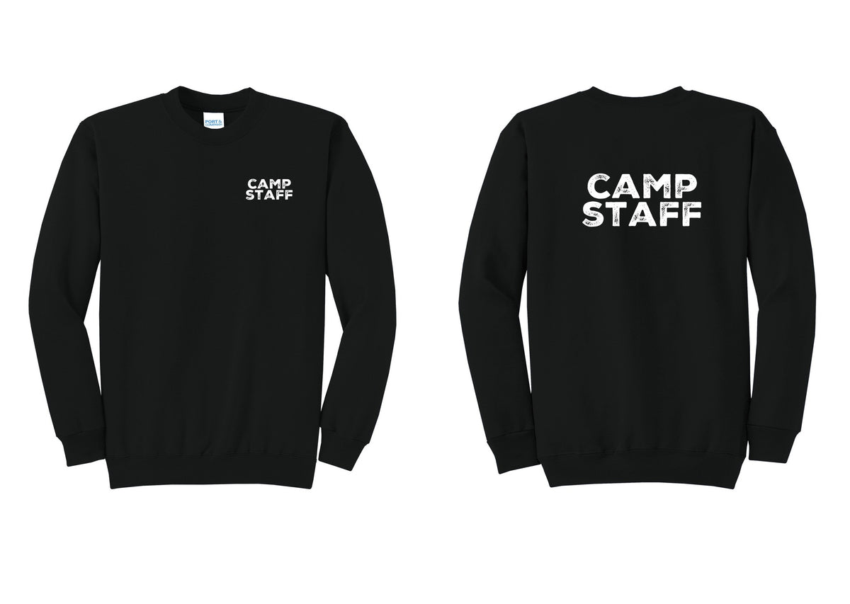 NYC Factory Camp Staff Cotton Fleece Crewneck Sweatshirt (Rustic) - Chest + Back - Black