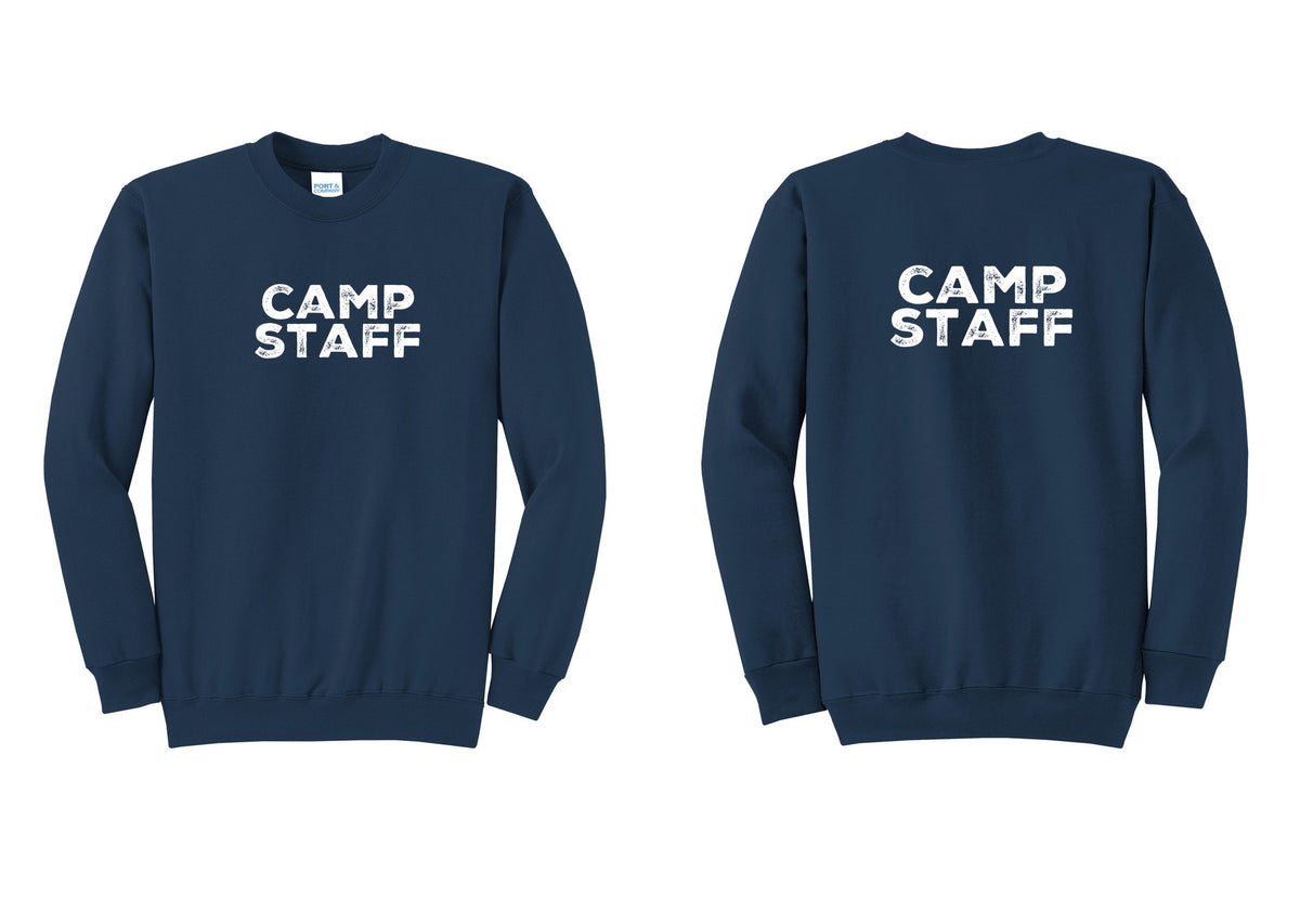 NYC Factory Camp Staff Cotton Fleece Crewneck Sweatshirt (Rustic) - Front + Back - Navy