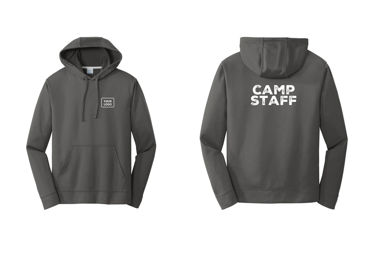 NYC Factory Custom Logo Camp Staff Performance Hooded Fleece Pullover Sweatshirt (Rustic) - Your Logo + Back - Charcoal