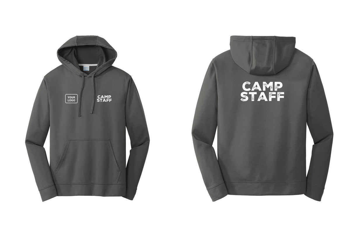 NYC Factory Custom Logo Camp Staff Performance Hooded Fleece Pullover Sweatshirt (Rustic) - CAMP STAFF + Your Logo + Back - Charcoal