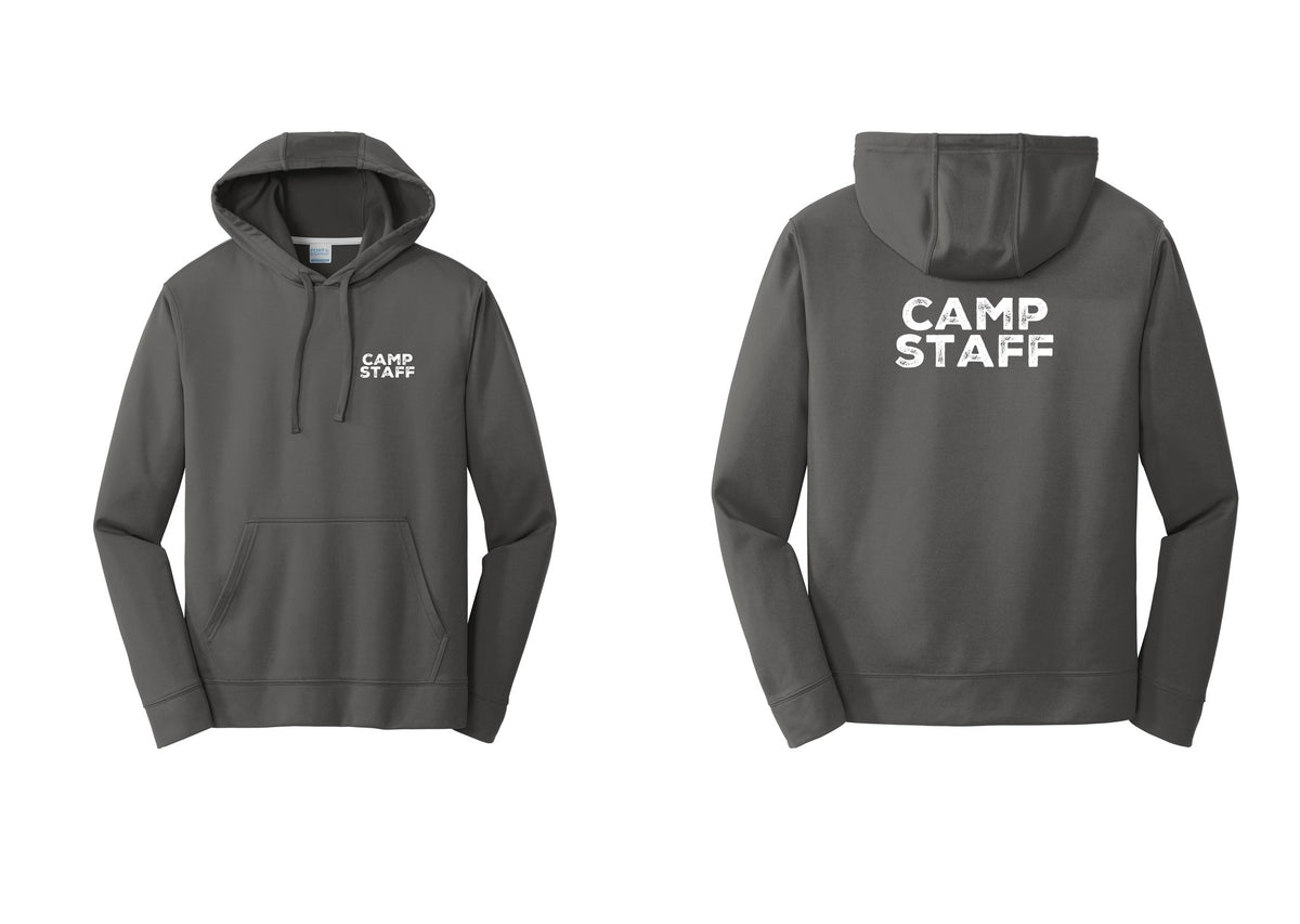 NYC Factory Camp Staff Performance Hooded Fleece Pullover Sweatshirt (Rustic) - Chest + Back - Charcoal