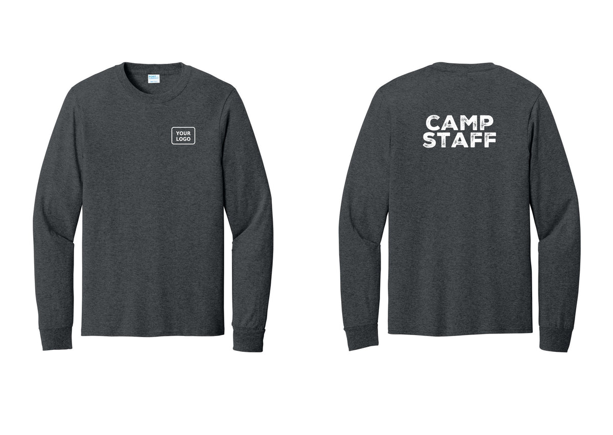 NYC Factory Custom Logo Camp Staff Cotton Long Sleeve T-Shirt (Rustic) - Your Logo + Back - Dark Heather Grey