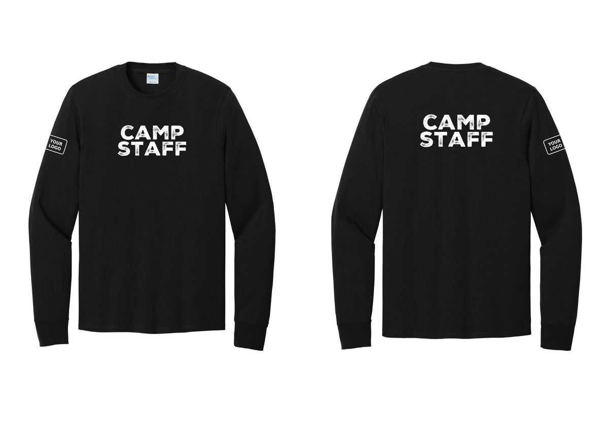 NYC Factory Custom Logo Camp Staff Cotton Long Sleeve T-Shirt (Rustic) - Front + Back + Your Logo Sleeve - Black