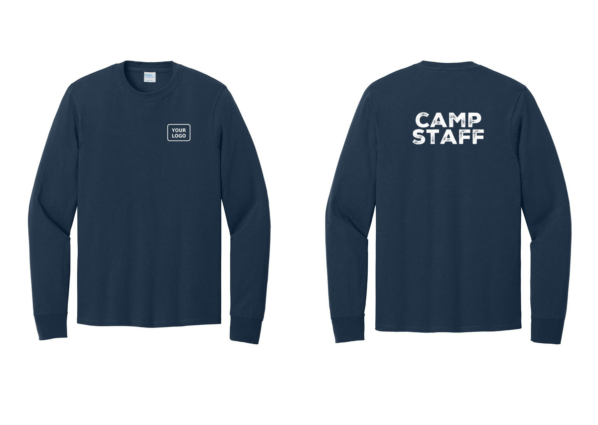 NYC Factory Custom Logo Camp Staff Cotton Long Sleeve T-Shirt (Rustic) - Your Logo + Back - Navy