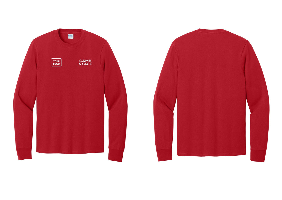 NYC Factory Custom Logo Camp Staff Cotton Long Sleeve T-Shirt (Rustic) - CAMP STAFF + Your Logo - Red