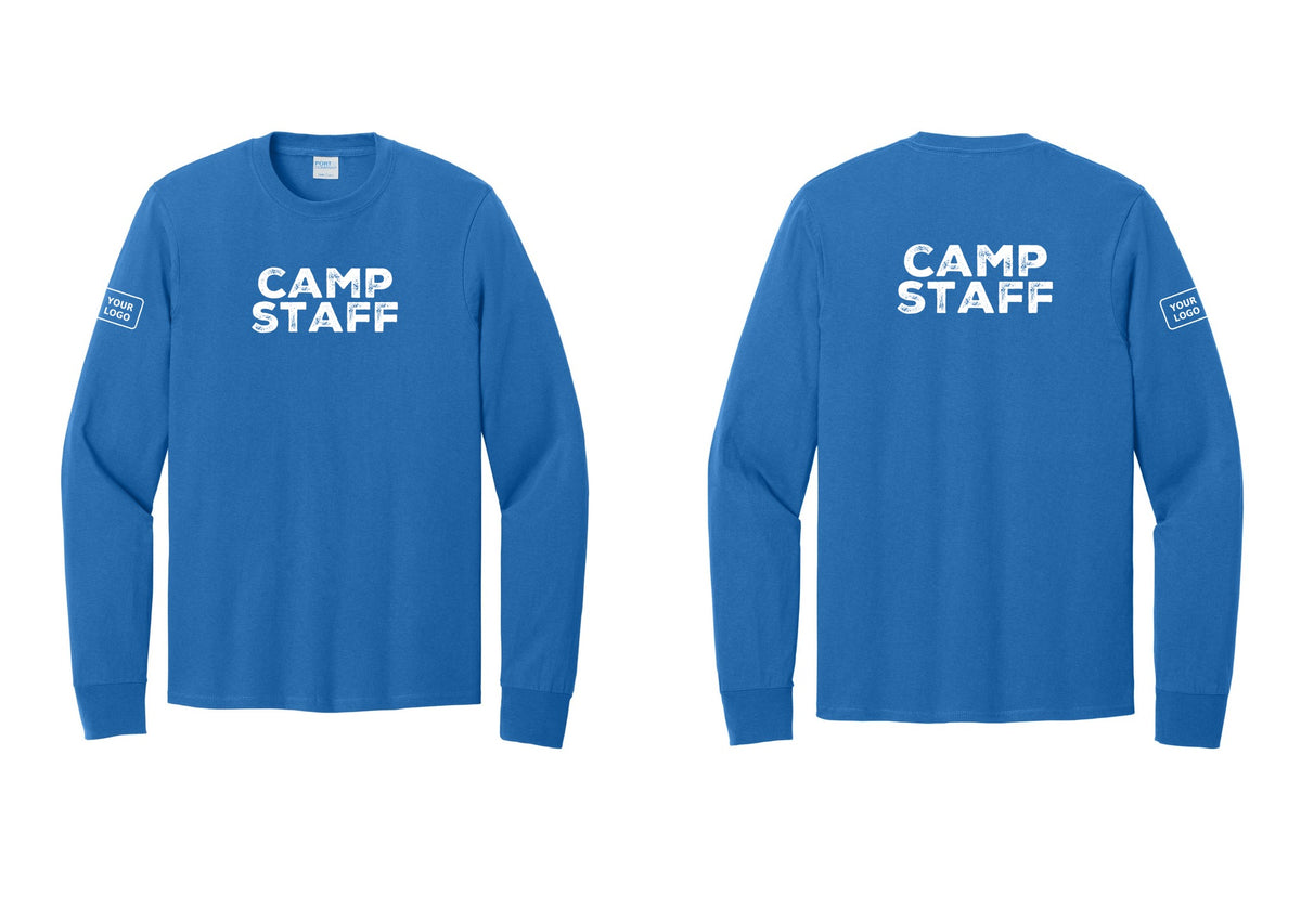 NYC Factory Custom Logo Camp Staff Cotton Long Sleeve T-Shirt (Rustic) - Front + Back + Your Logo Sleeve - Royal