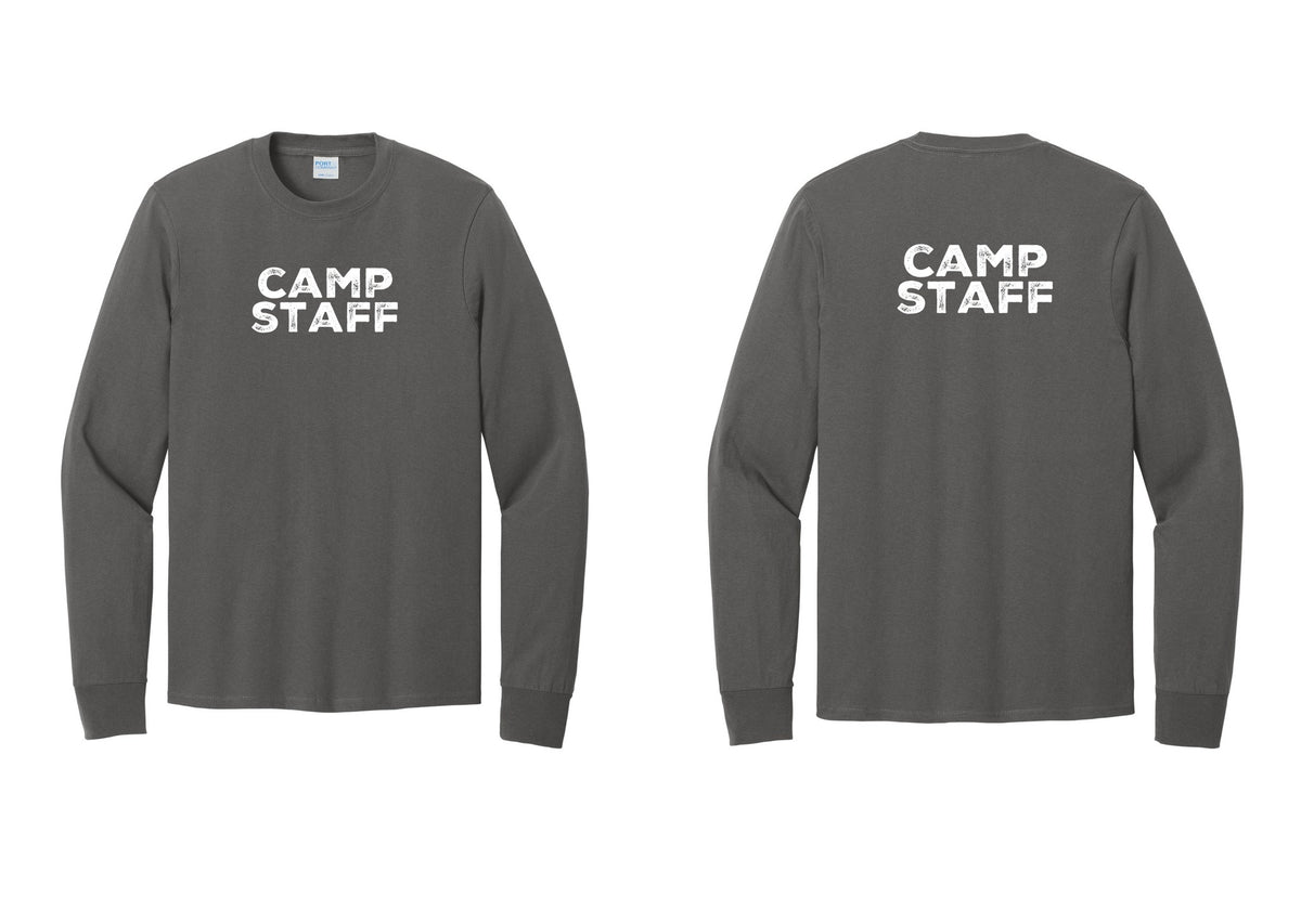NYC Factory Camp Staff Cotton Long Sleeve T-Shirt (Rustic) - Front + Back - Charcoal