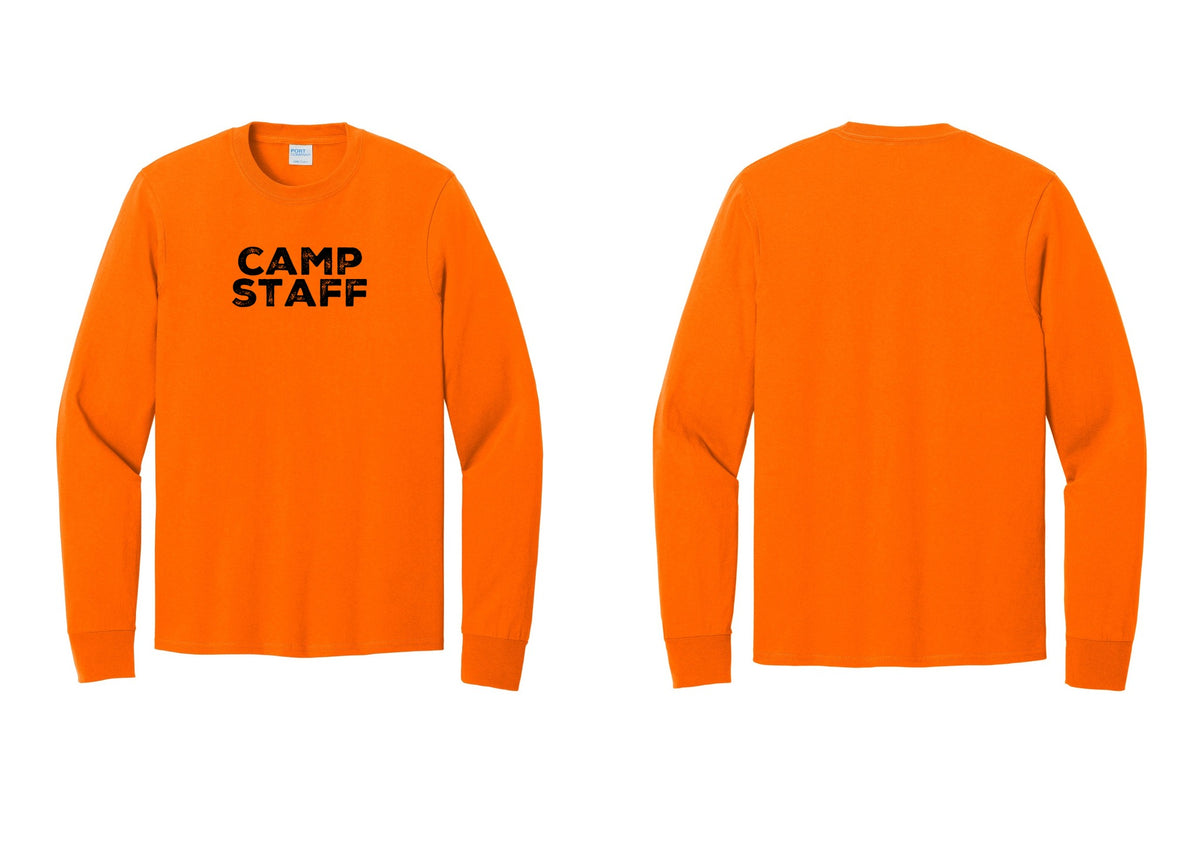 NYC Factory Camp Staff Cotton Long Sleeve T-Shirt (Rustic) - Front Only - Safety Orange