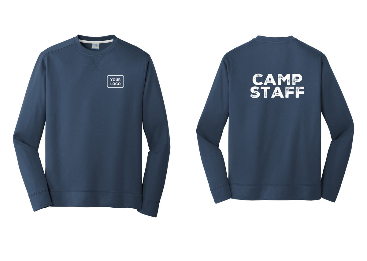 NYC Factory Custom Logo Camp Staff Performance Fleece Crewneck Sweatshirt (Rustic) - Your Logo + Back - Navy