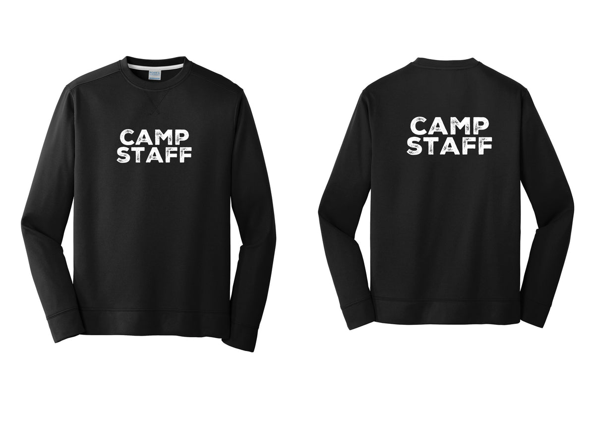 NYC Factory Camp Staff Performance Fleece Crewneck Sweatshirt (Rustic) - Front + Back - Black