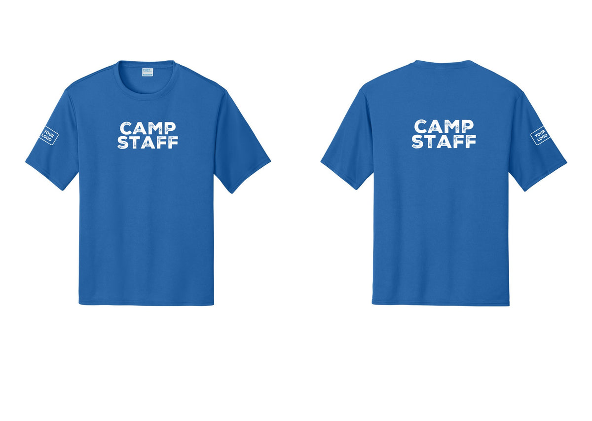 NYC Factory Custom Logo Camp Staff Performance T-Shirt (Rustic) - Front + Back + Your Logo Sleeve - Royal