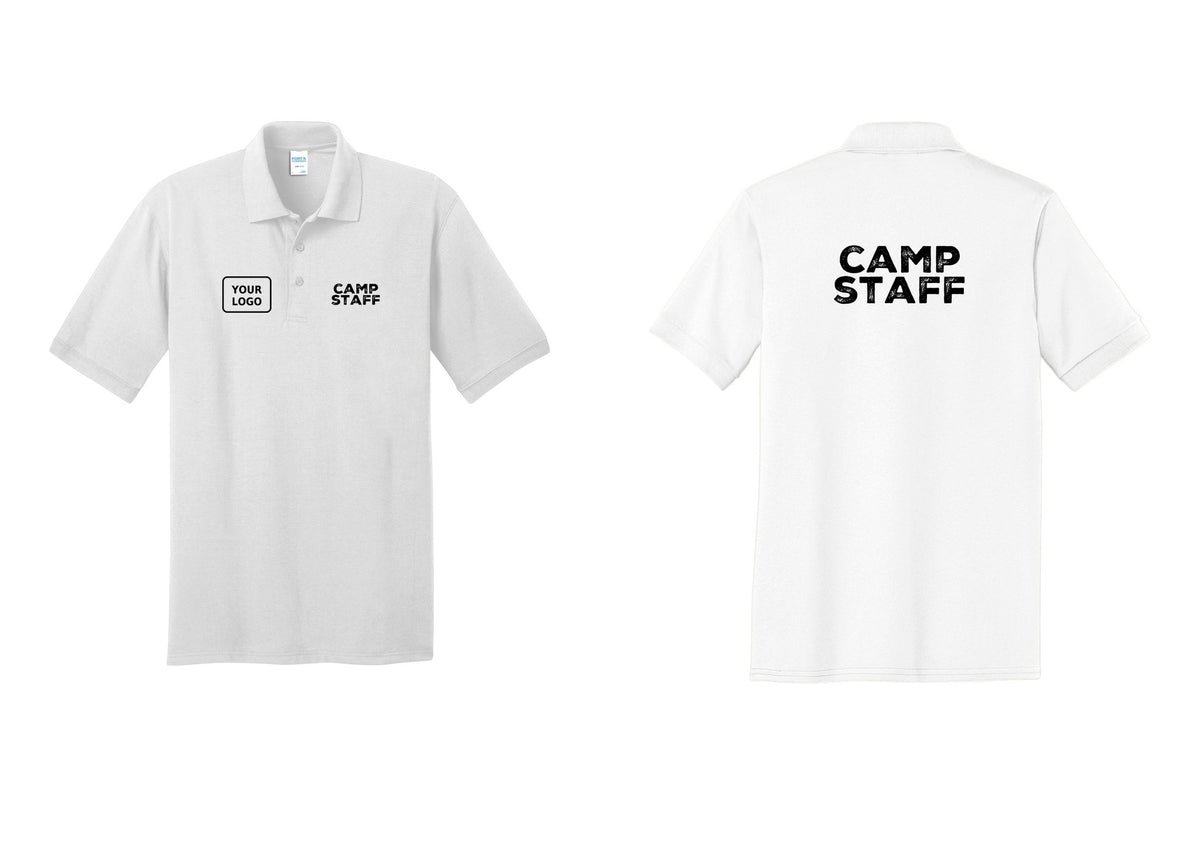 NYC Factory Custom Logo Camp Staff Polo Shirt (Rustic) - CAMP STAFF + Your Logo + Back - White
