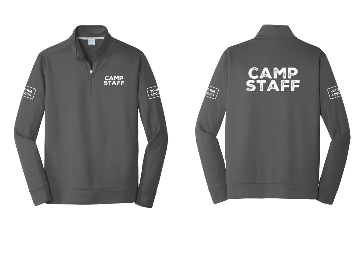 NYC Factory Custom Logo Camp Staff Performance Fleece 1/4-Zip Pullover Sweatshirt (Rustic) - Chest + Back + Your Logo Sleeves - Charcoal