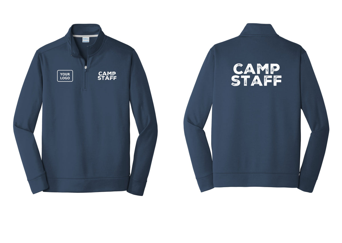 NYC Factory Custom Logo Camp Staff Performance Fleece 1/4-Zip Pullover Sweatshirt (Rustic) - CAMP STAFF + Your Logo + Back - Navy