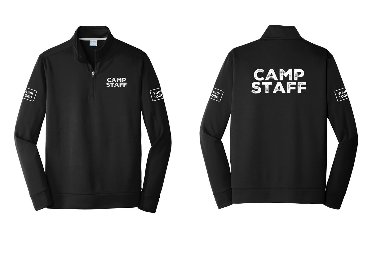 NYC Factory Custom Logo Camp Staff Performance Fleece 1/4-Zip Pullover Sweatshirt (Rustic) - Chest + Back + Your Logo Sleeves - Black