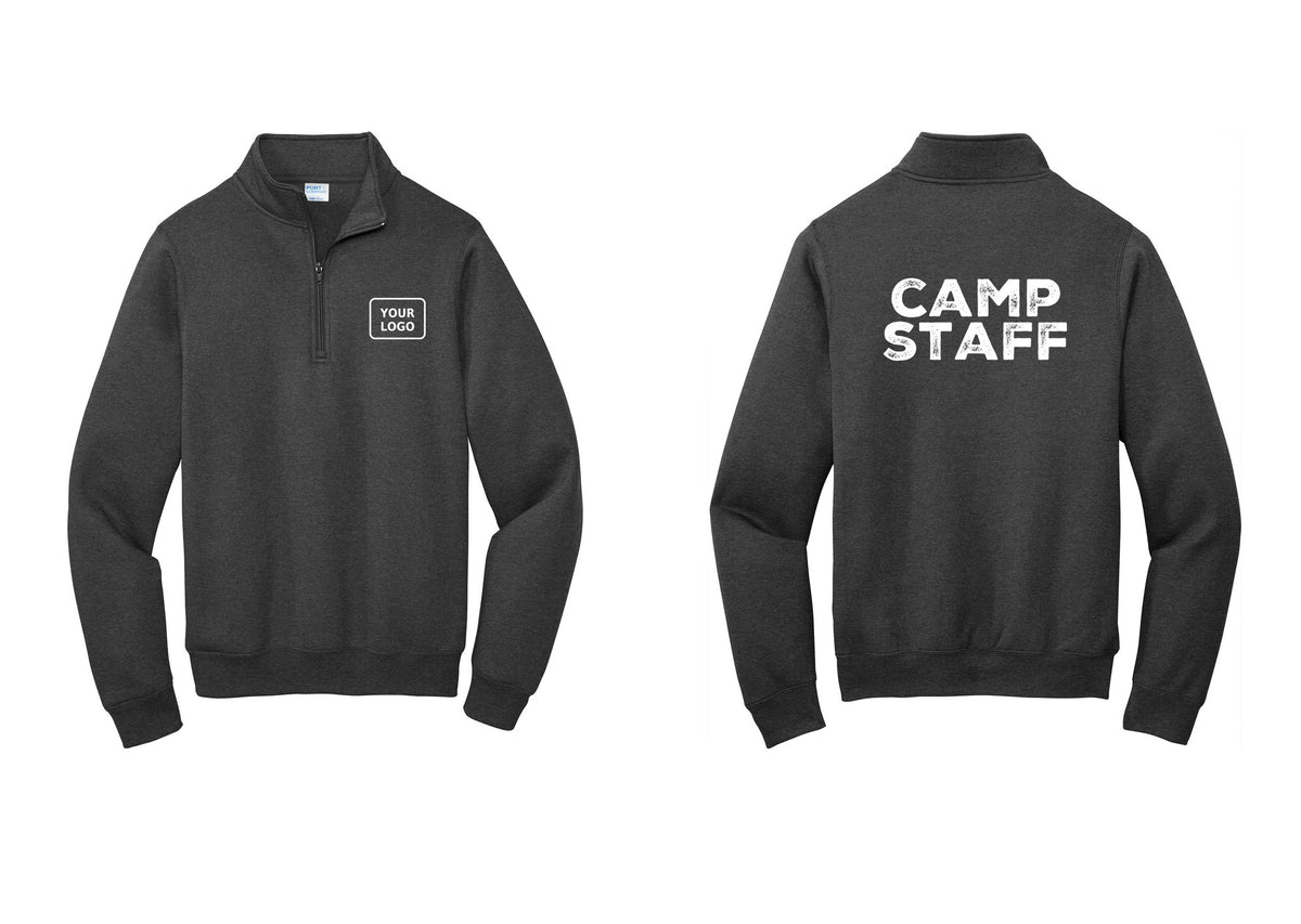 NYC Factory Custom Logo Camp Staff Cotton Fleece 1/4-Zip Pullover Sweatshirt (Rustic) - Your Logo + Back - Dark Heather Grey