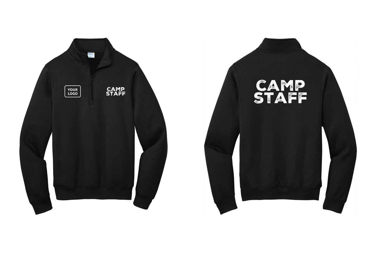 NYC Factory Custom Logo Camp Staff Cotton Fleece 1/4-Zip Pullover Sweatshirt (Rustic) - CAMP STAFF + Your Logo + Back - Black
