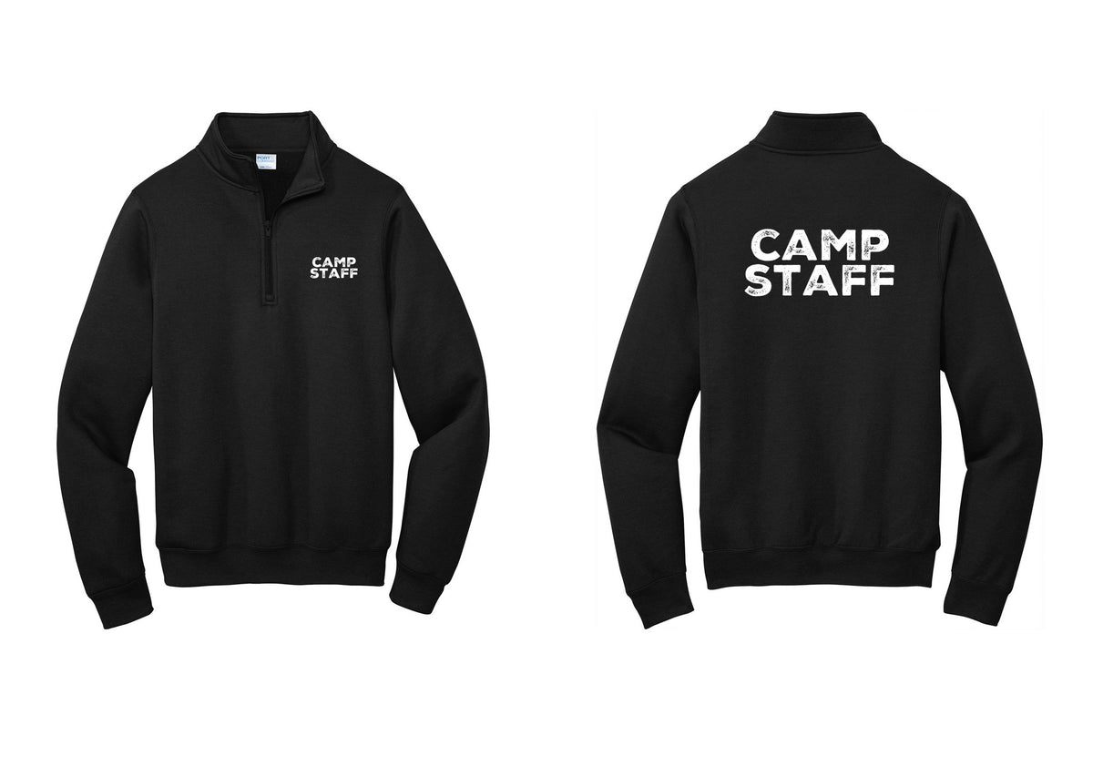 NYC Factory Camp Staff Cotton Fleece 1/4-Zip Pullover Sweatshirt (Rustic) - Chest + Back - Black