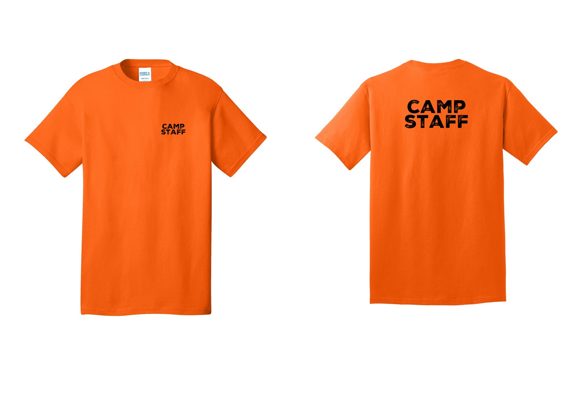 NYC Factory Unisex Camp Staff Charcoal T-Shirt - Chest + Back - Safety Orange