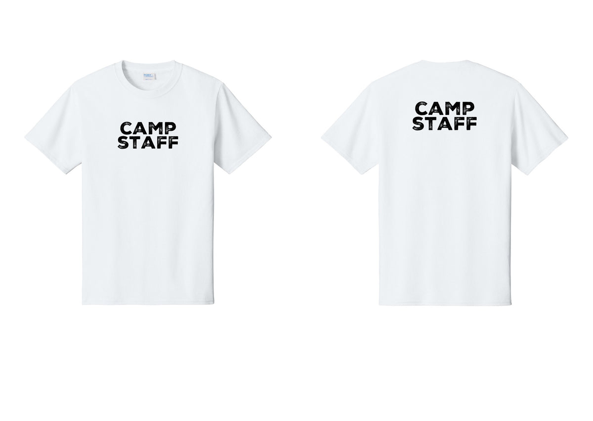 NYC Factory Unisex Camp Staff Charcoal T-Shirt - Front + Back - White